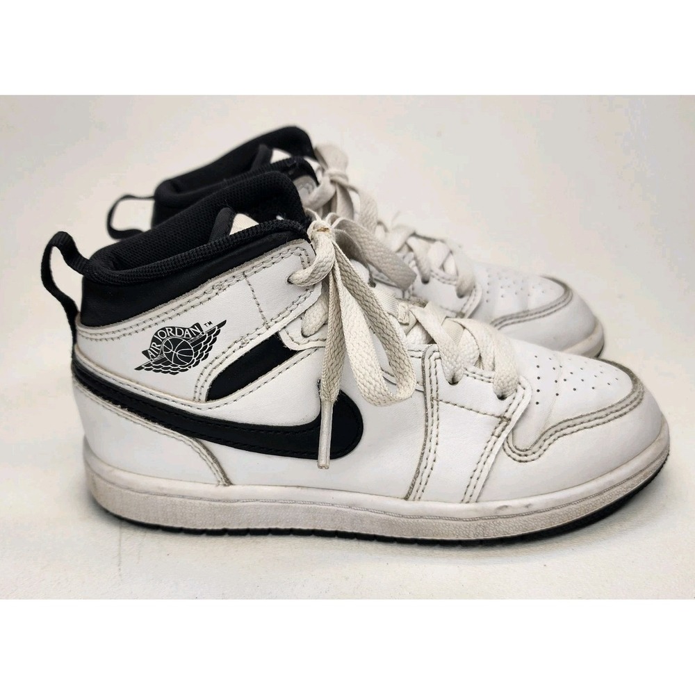 Kid's Size 13C Jordan 1 DQ8424-132 Mid White/Black-White